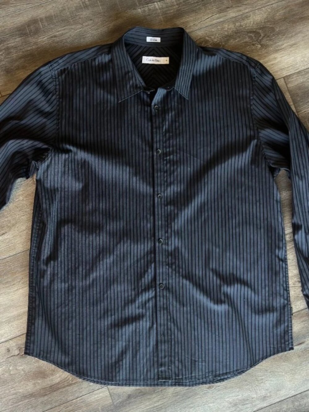 Calvin Klein Black Stripe Button Up Long Sleeve Dress Shirt Sz XL